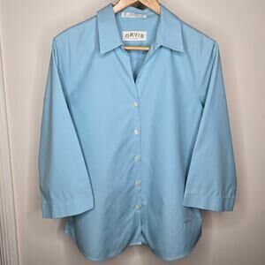 ORVIS Light Blue Wrinkle Free Button-Up 3/4 Sleeve Shirt Size 10